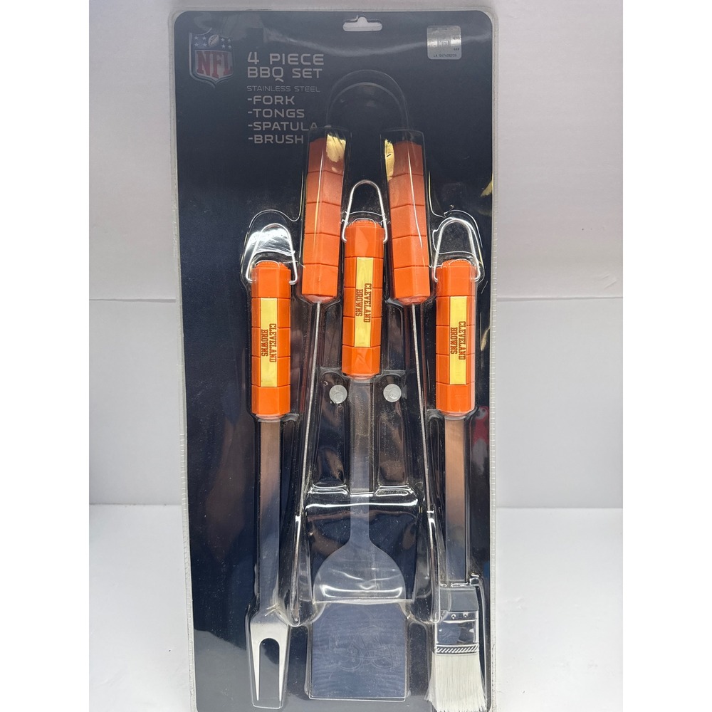 NFL Cleveland Browns BBQ Set 4 Piece Stainless Steel Grilling Tools Siskiyou New